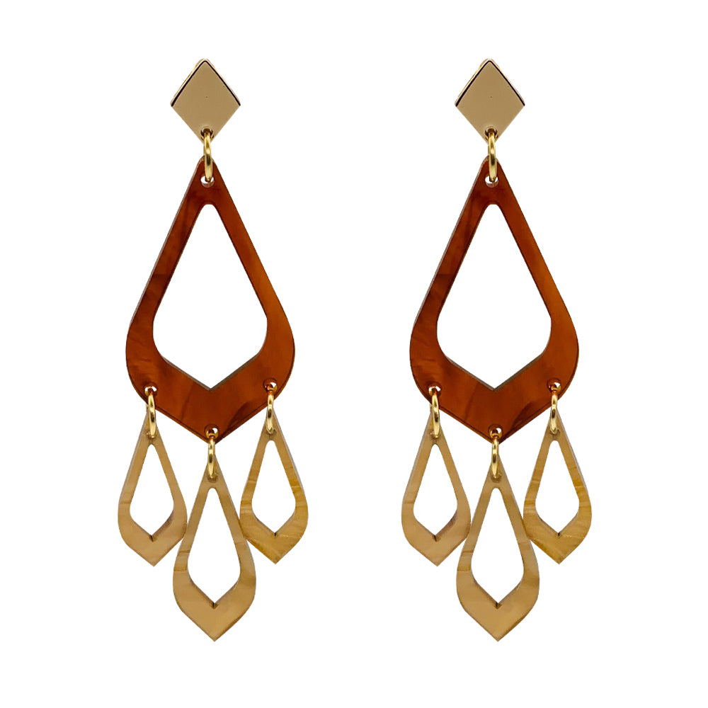 Feather Drop Earrings - Tortoiseshell & Caramel Swirl