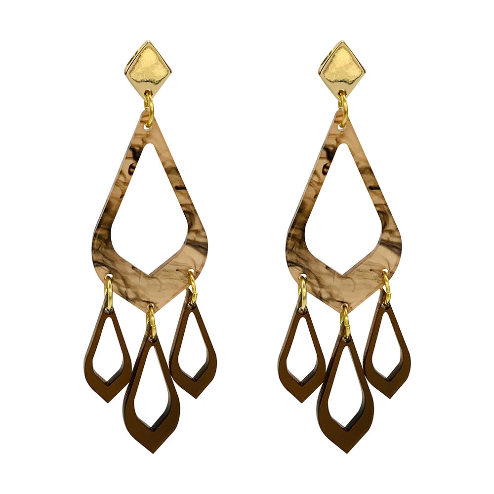 Feather Drop Earrings - White Tortoiseshell & Earth Brown