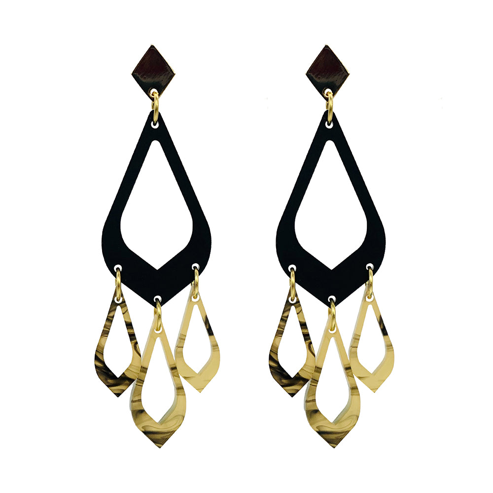 Feather Drop Earrings - Black & White Tortoiseshell