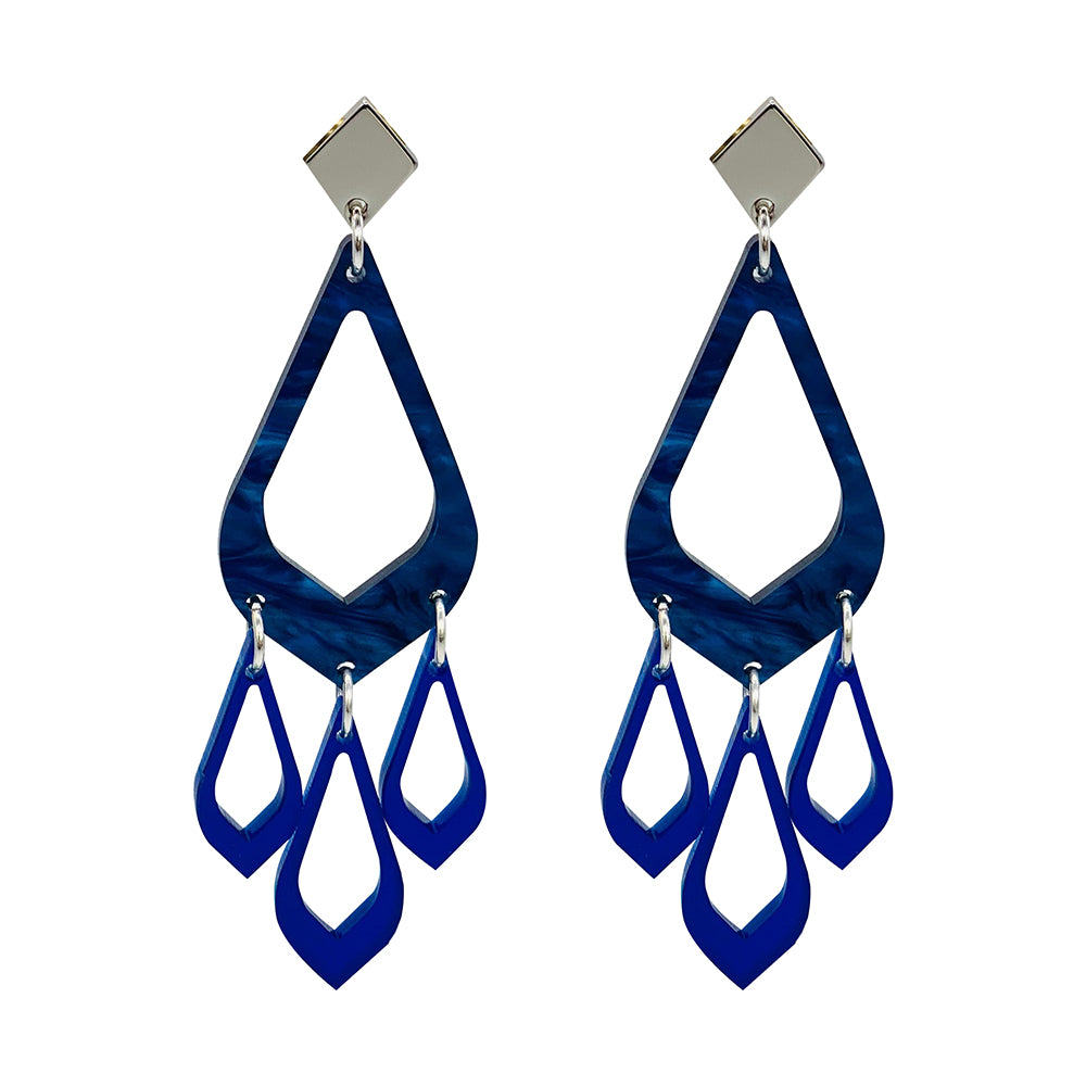 Feather Drop Earrings - Midnight Blue Swirl & Sapphire