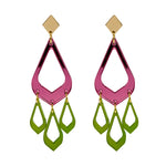 Feather Drop Earrings - Pink Mirror & Lime Zest Green