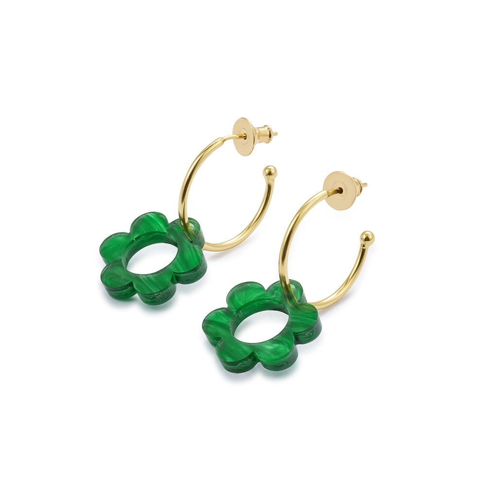 Charming Flower Hoop - Grass Green & Gold Vermeil