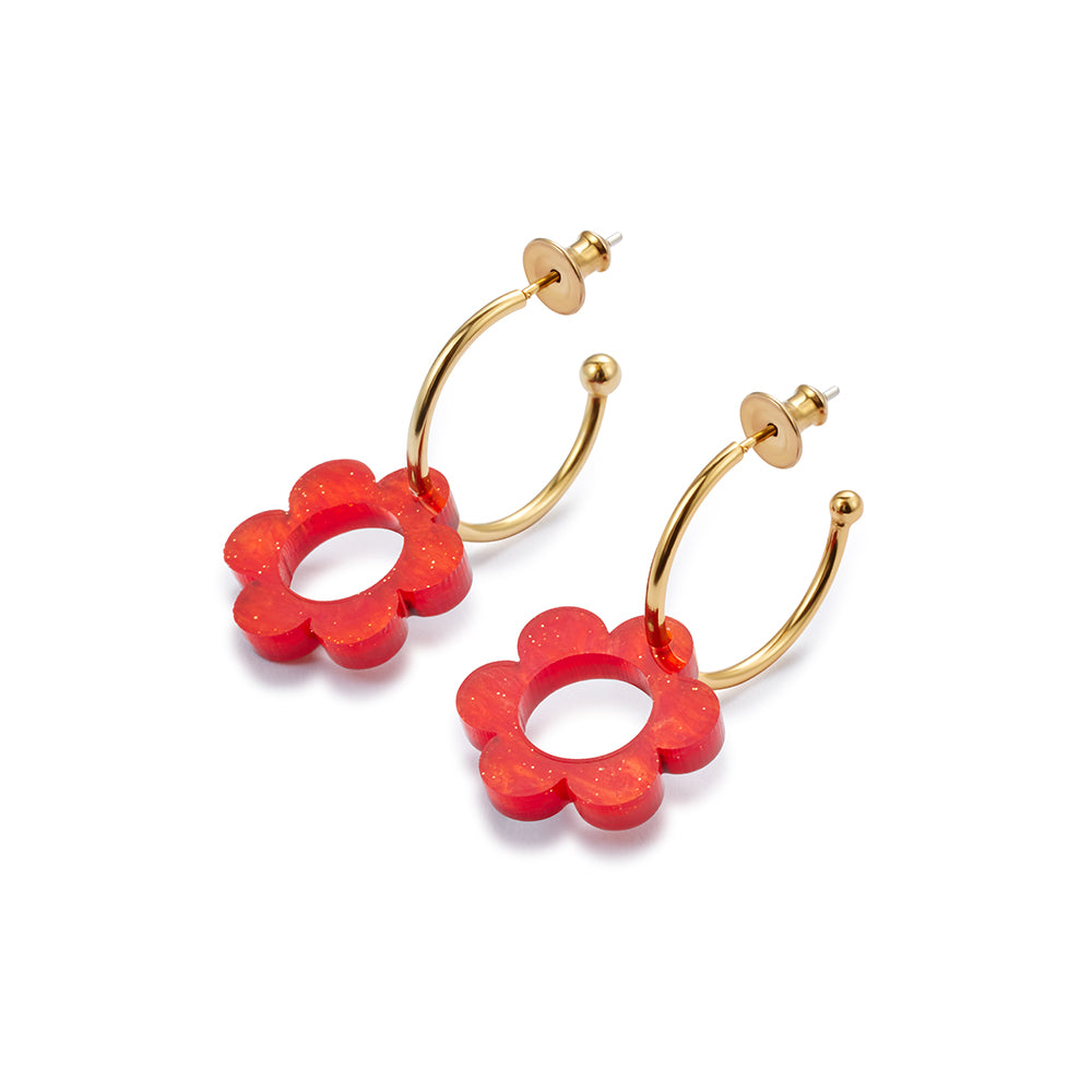 Charming Flower Hoop - Sienna Red & Gold Vermeil