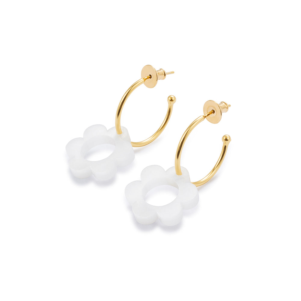 Charming Flower Hoop - White & Gold Vermeil