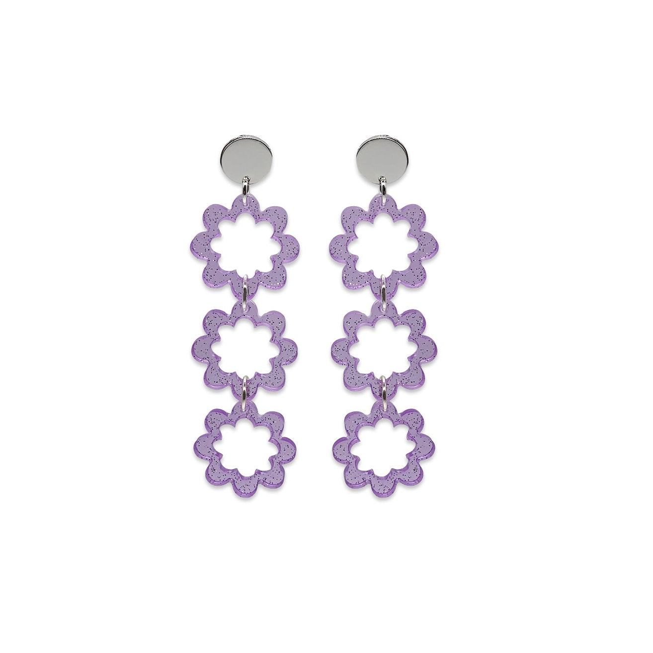 Flower Power Drop Earrings - Purple Glitter