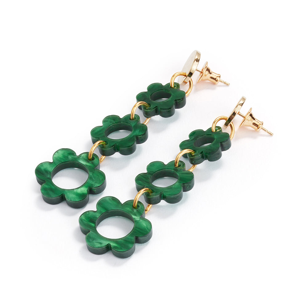 Flower Drop Earrings - Green