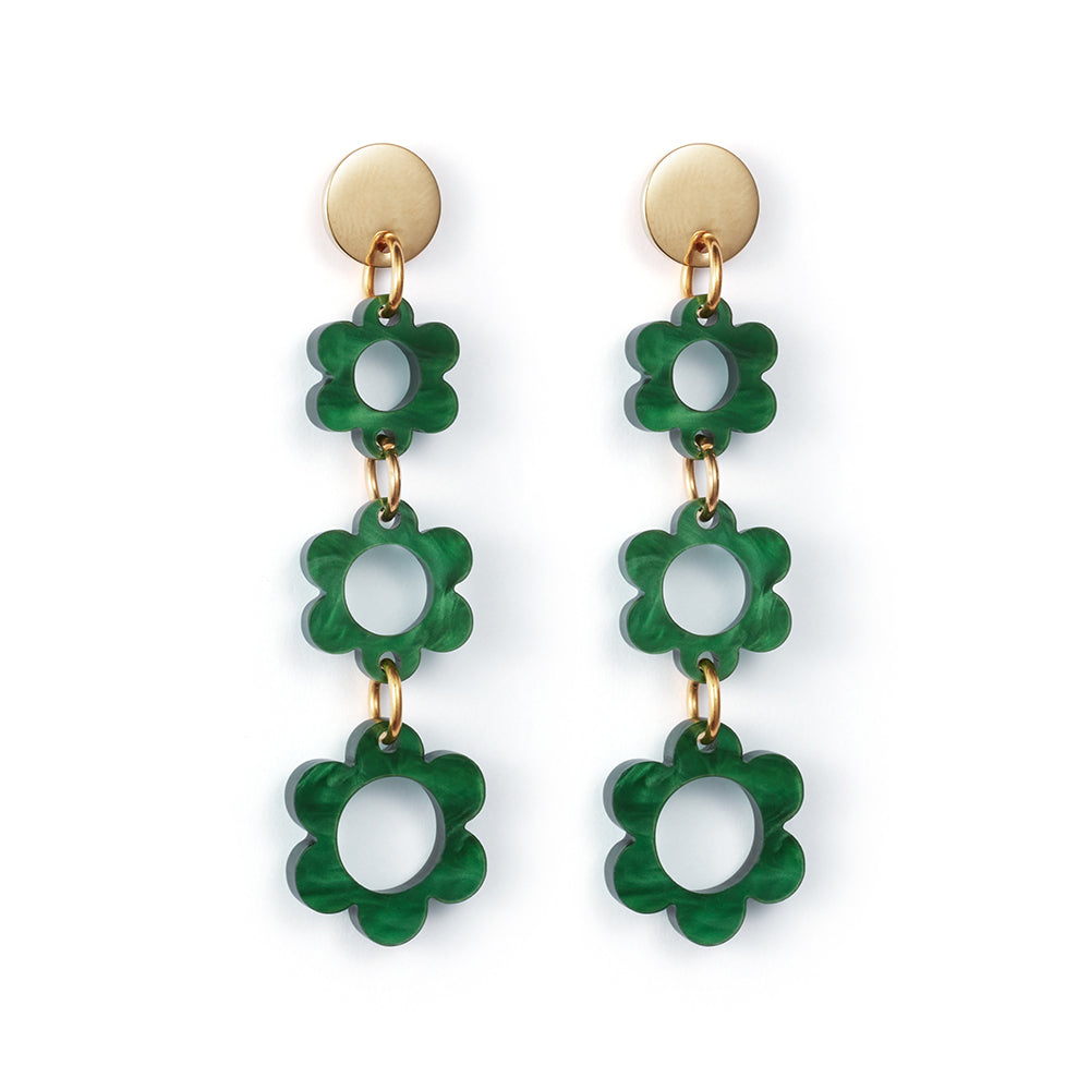 Flower Drop Earrings - Green