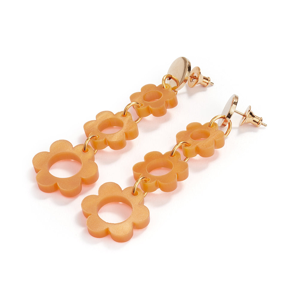 Flower Drop Earrings - Orange