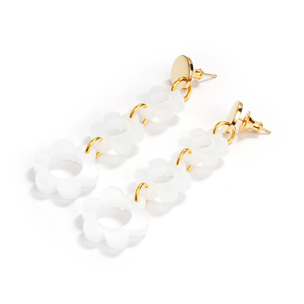 Flower Drop Earrings - White