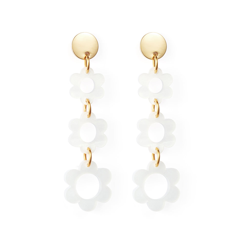 Flower Drop Earrings - White