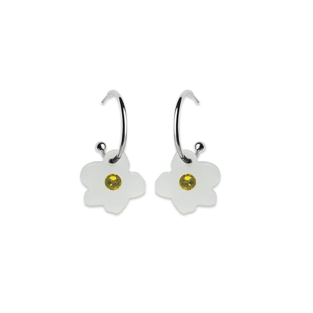 Charming Forget Me Not Hoop Earrings - White Frost & Yellow Crystal