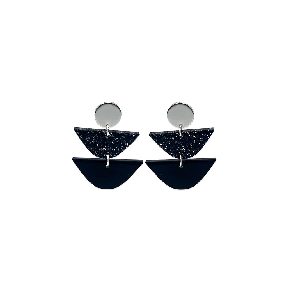Equinox Drop Earrings - Black Gloss & Black Glitter