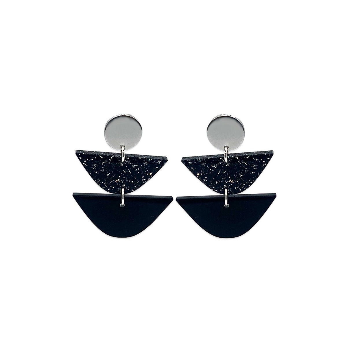 Equinox Drop Earrings - Black Gloss & Black Glitter