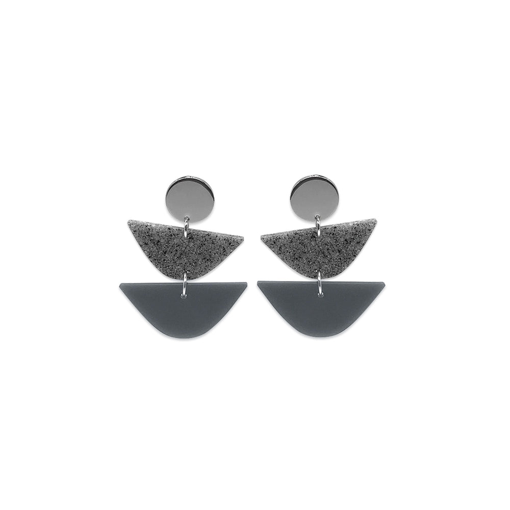 Equinox Drop Earrings - Royal Silver & Grey Stone