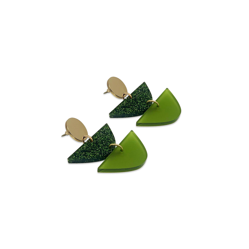 Equinox Drop Earrings - Lime Zest & Green Glitter