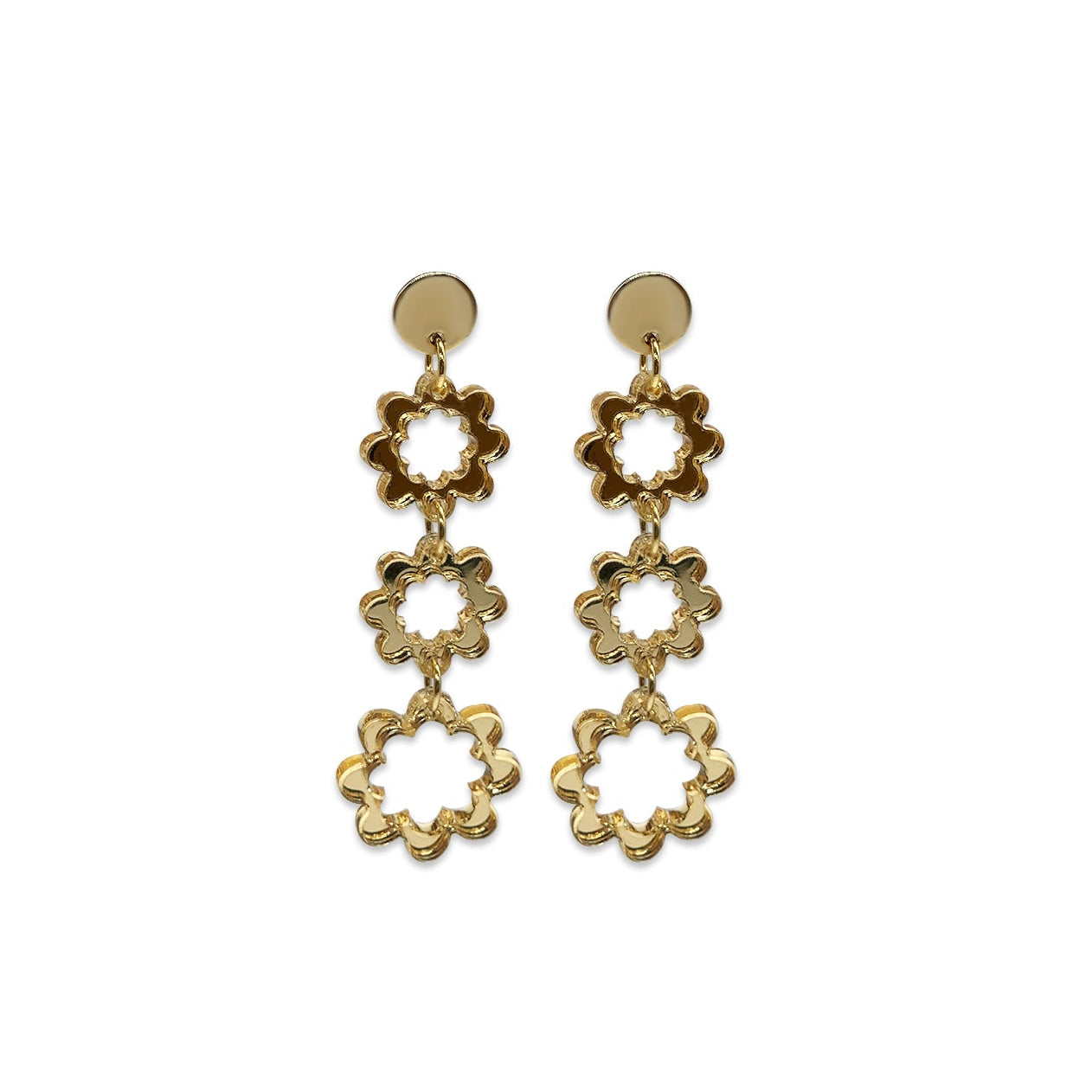 Funky Flower Drop Earrings - Gold Mirror