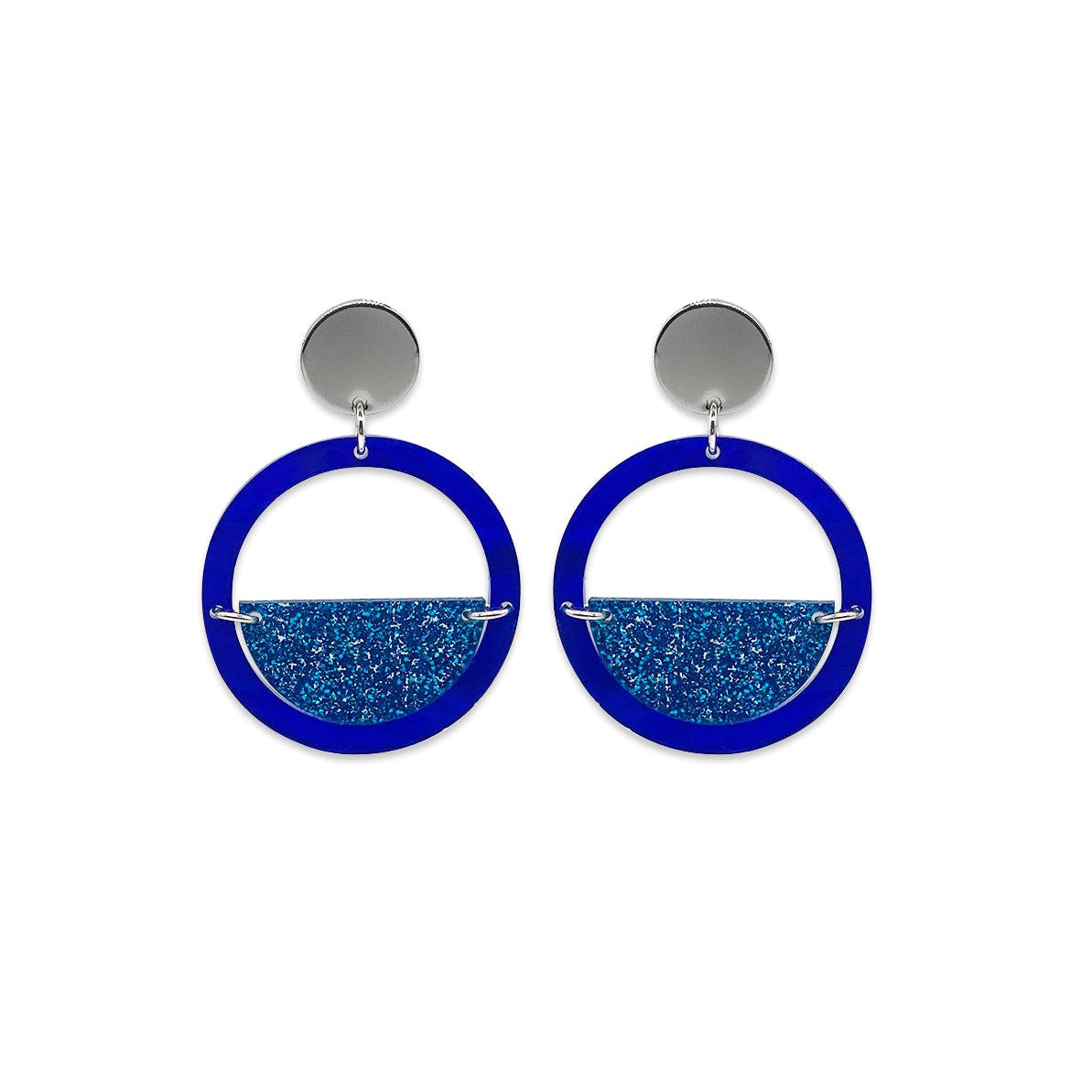 Glitter Globe Earrings - Royal Blue Pearl & Blue Glitter