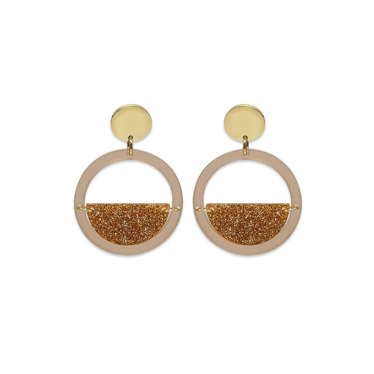 Glitter Globe Earrings - Champagne & Gold Glitter