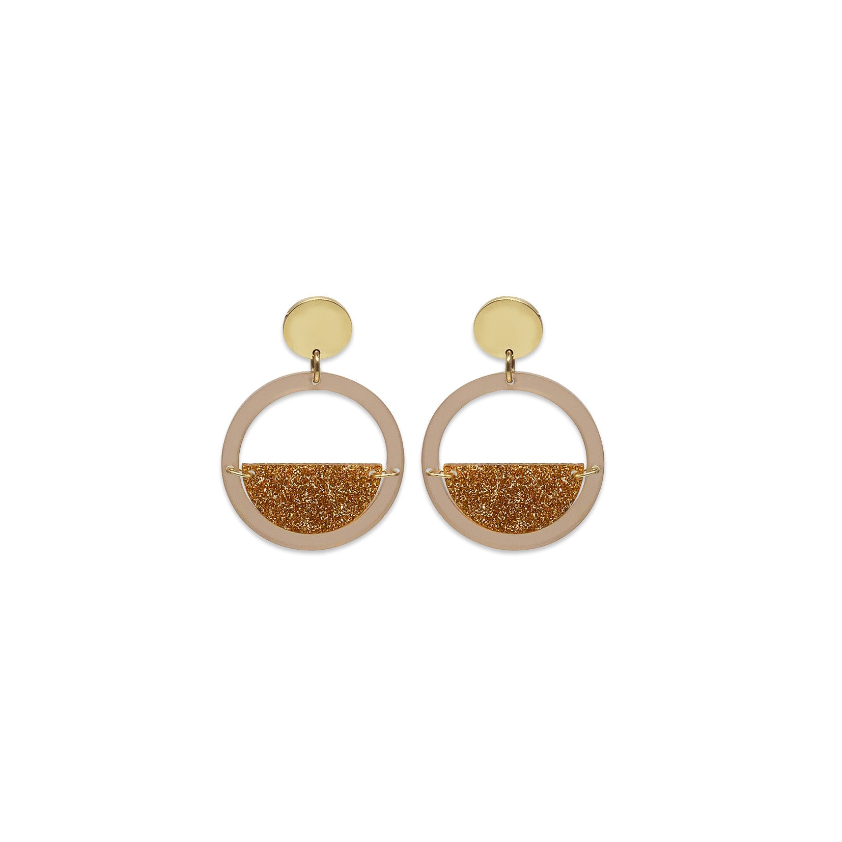 Glitter Globe Earrings - Champagne & Gold Glitter