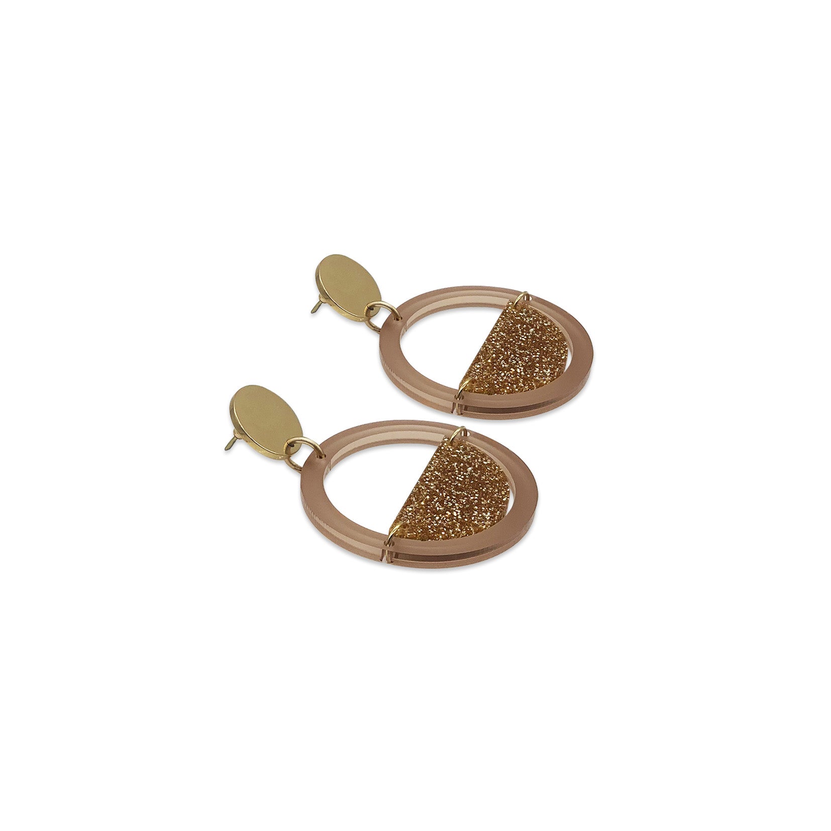 Glitter Globe Earrings - Champagne & Gold Glitter