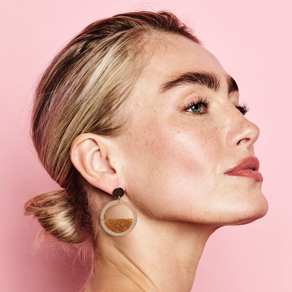 Glitter Globe Earrings - Champagne & Gold Glitter