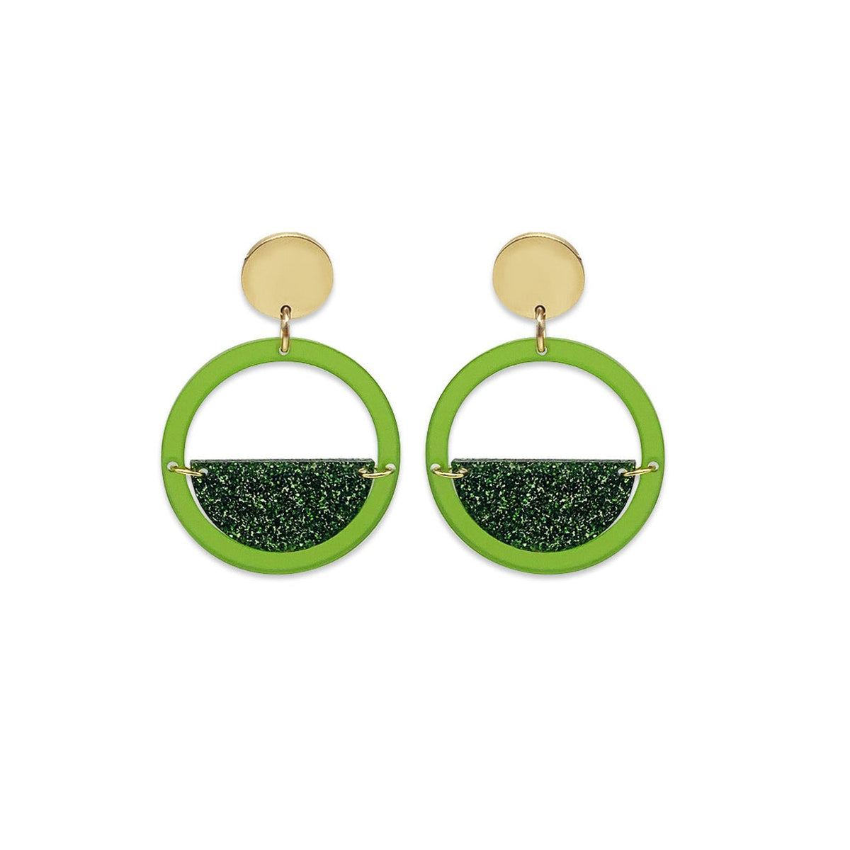 Glitter Globe Earrings - Lime Zest & Green Glitter
