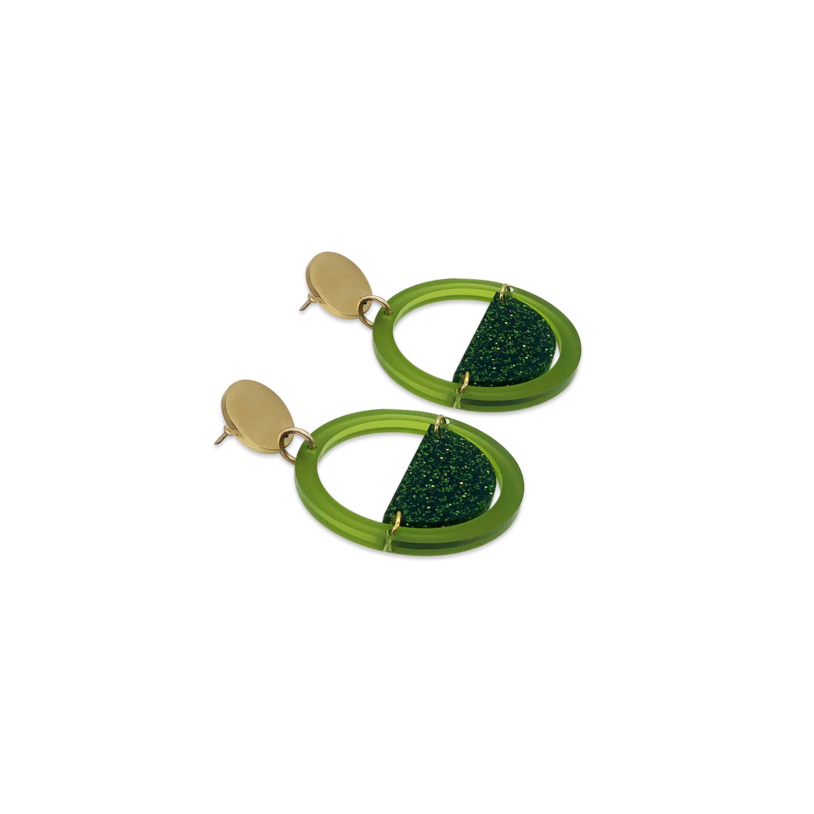 Glitter Globe Earrings - Lime Zest & Green Glitter