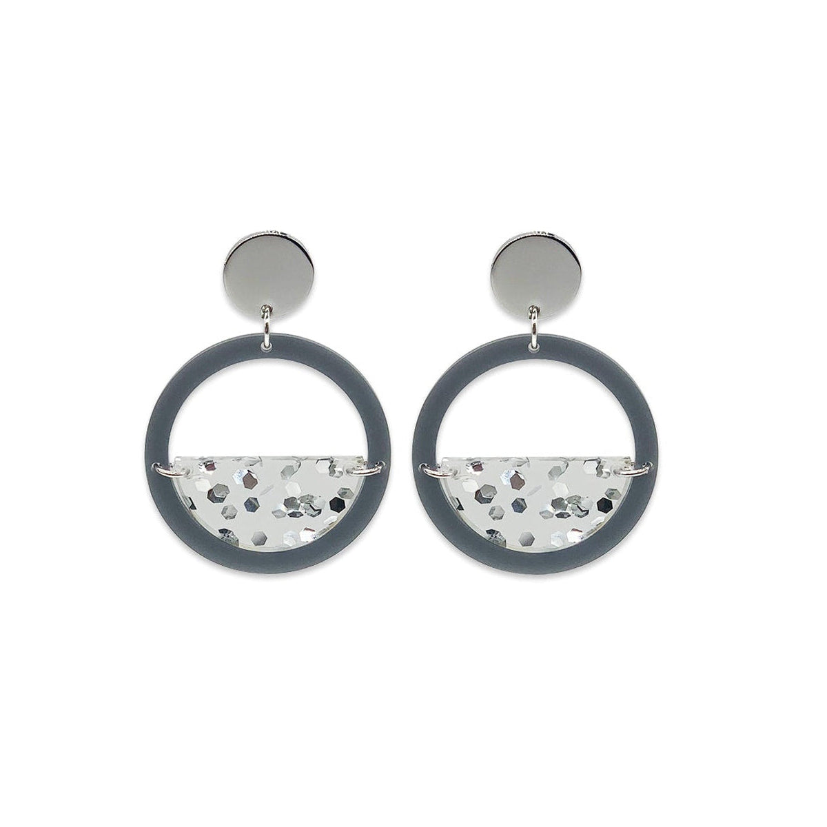 Glitter Globe Earrings - Royal Silver & Silver Fleck