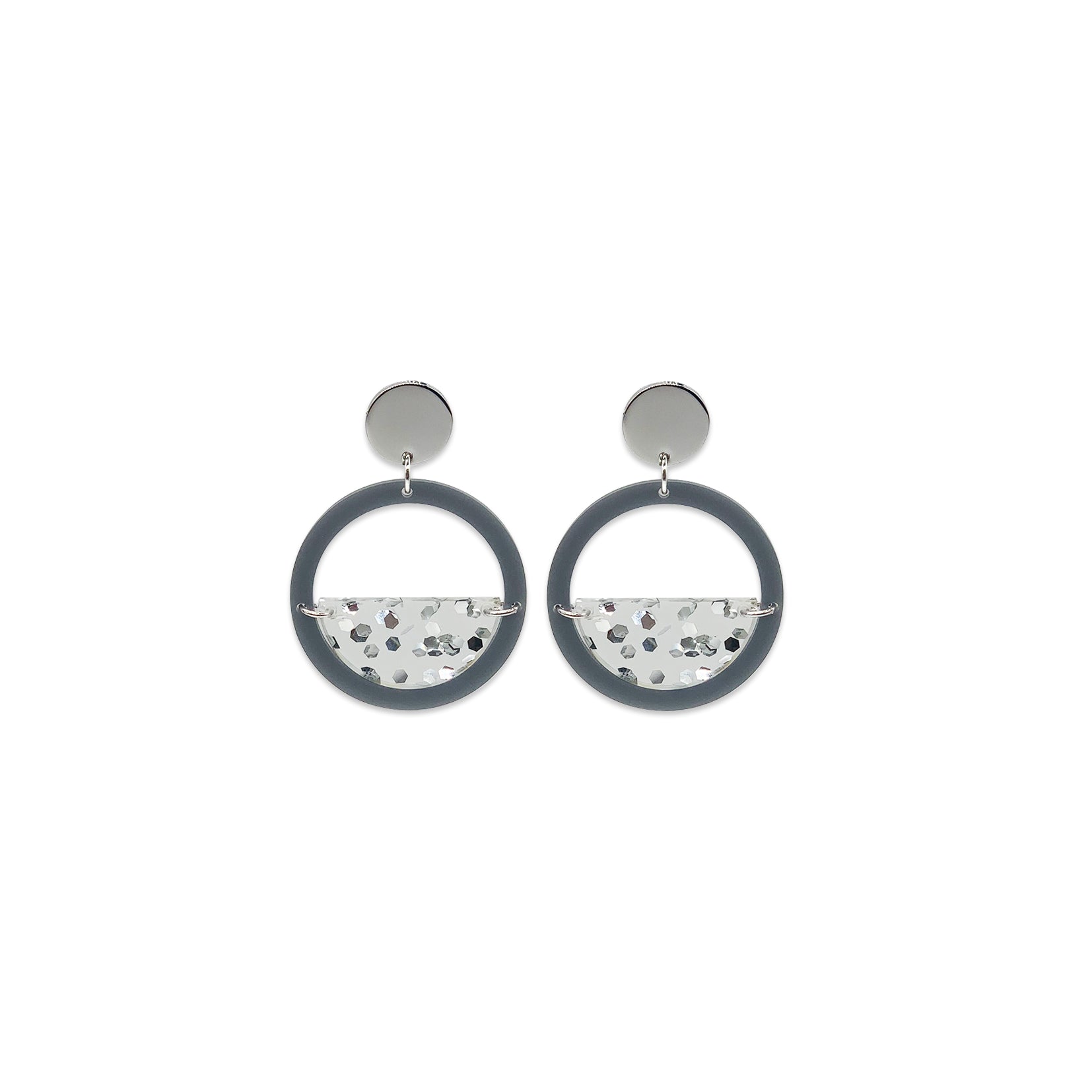 Glitter Globe Earrings - Royal Silver & Silver Fleck