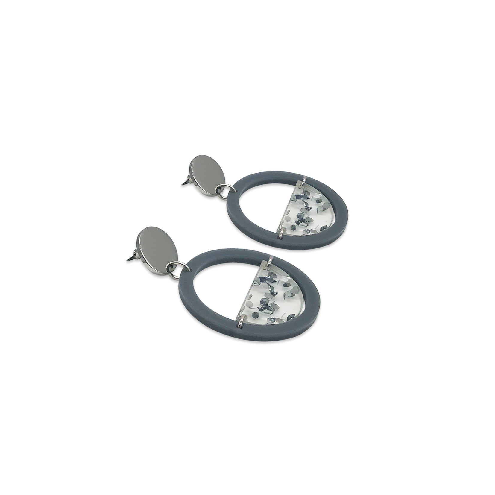 Glitter Globe Earrings - Royal Silver & Silver Fleck