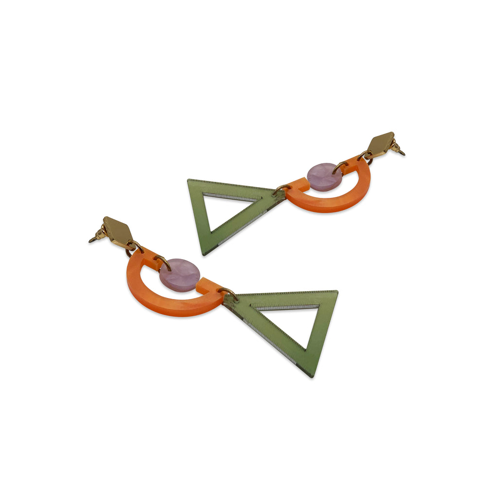 Grafic Earrings - Jade Stone, Orange Pearl & Lilac Pearl