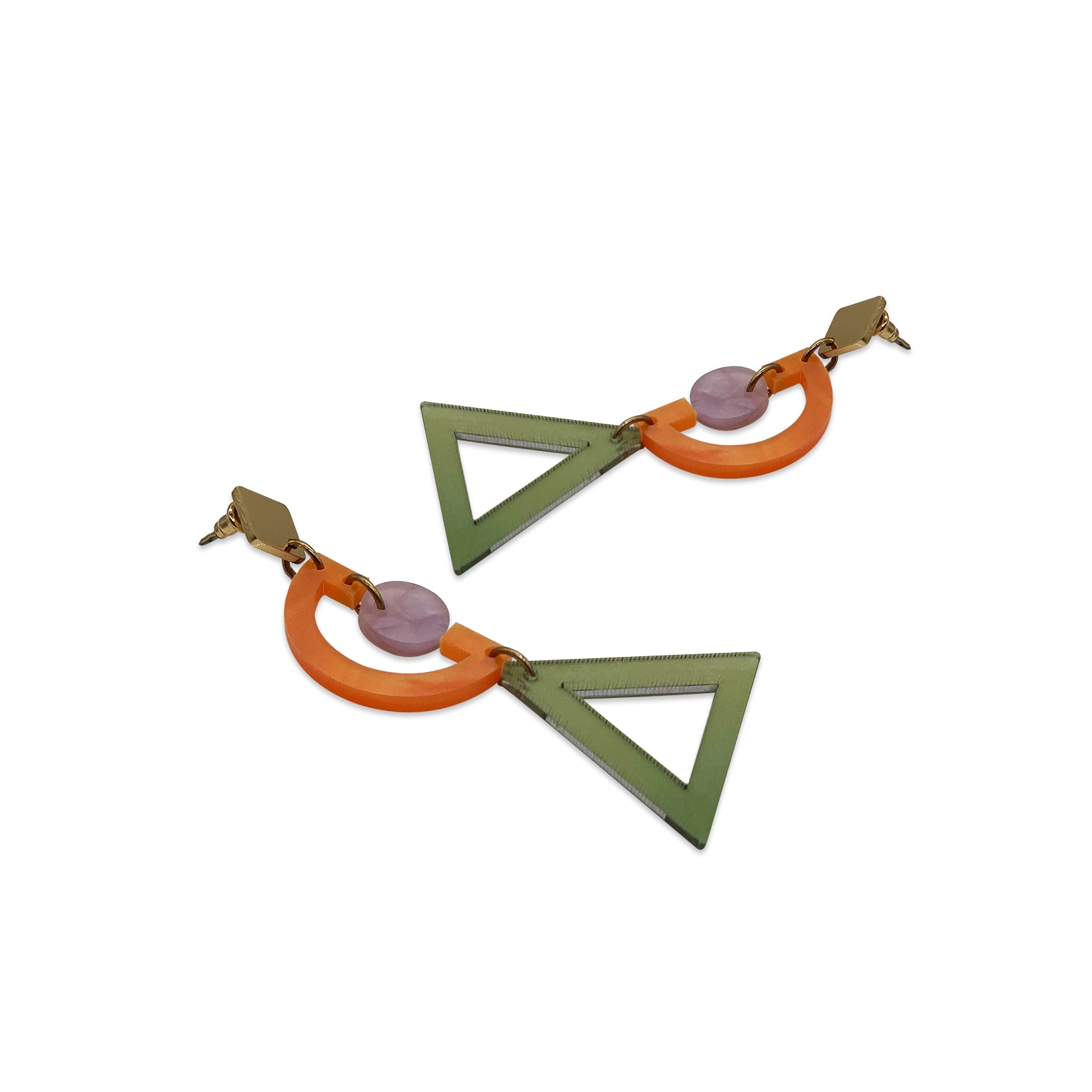 Grafic Earrings - Jade Stone, Orange Pearl & Lilac Pearl