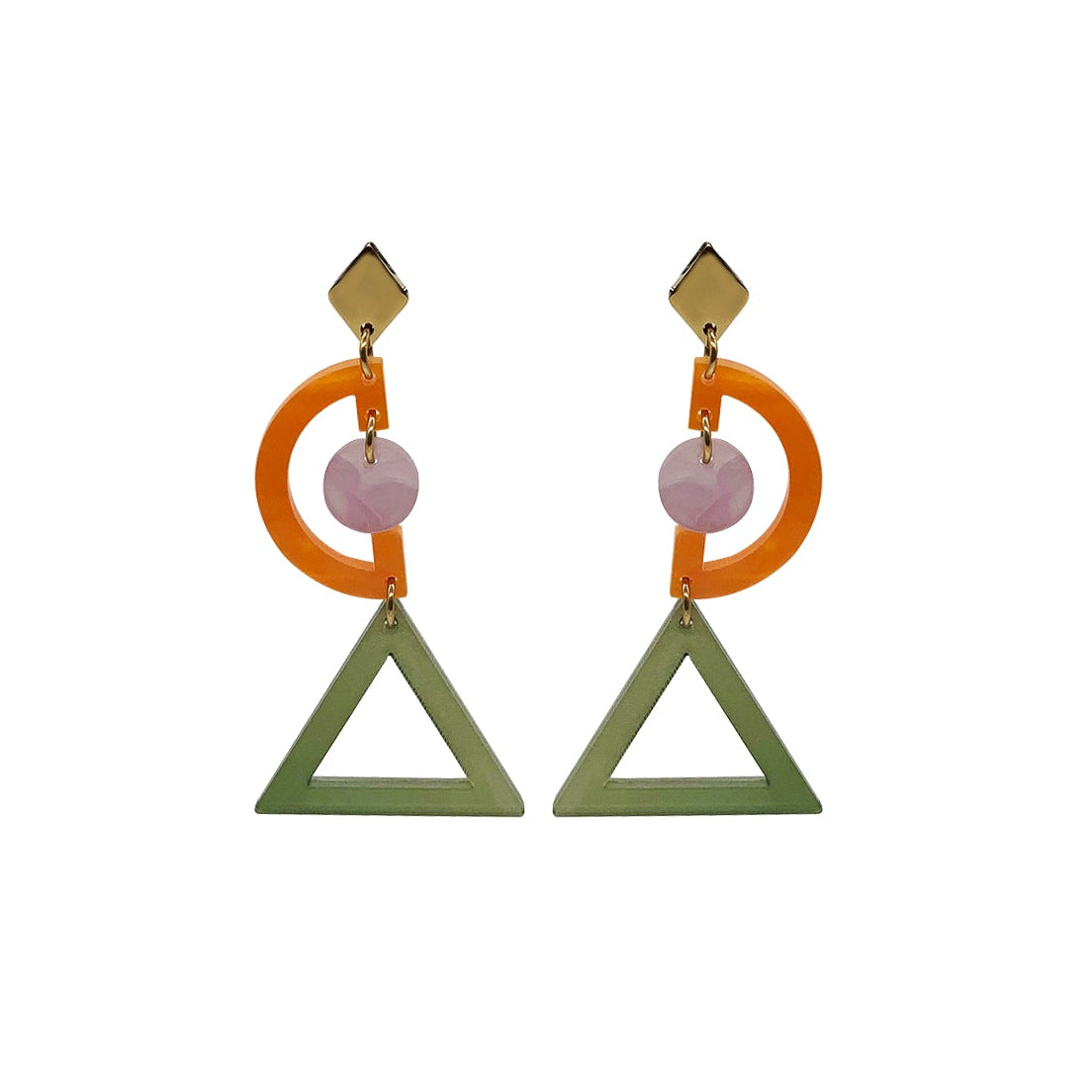 Grafic Earrings - Jade Stone, Orange Pearl & Lilac Pearl