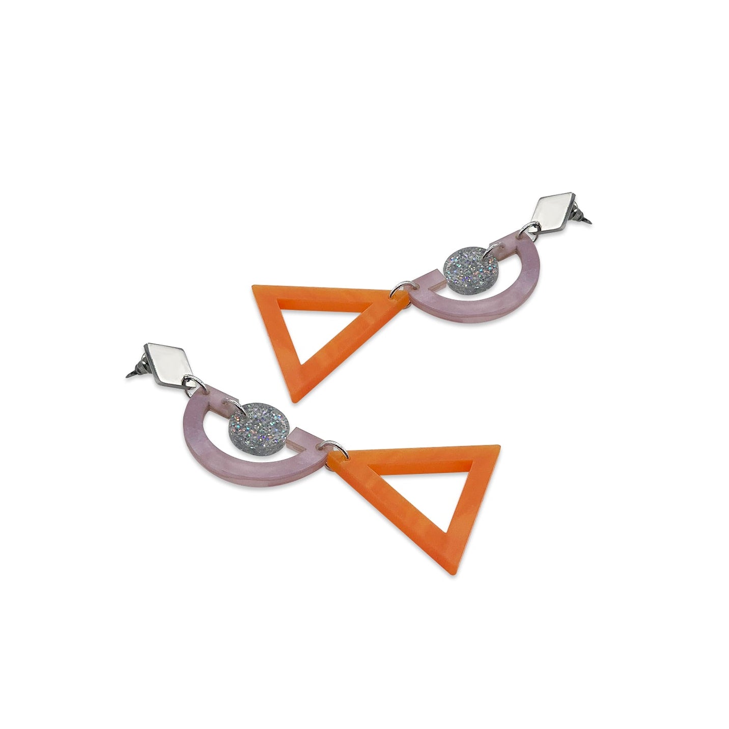 Grafic Earrings - Orange Pearl, Lilac Pearl & Holographic Glitter