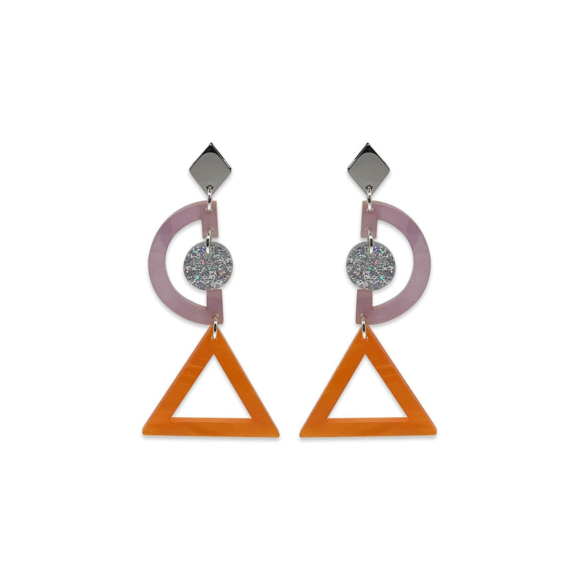 Grafic Earrings - Orange Pearl, Lilac Pearl & Holographic Glitter
