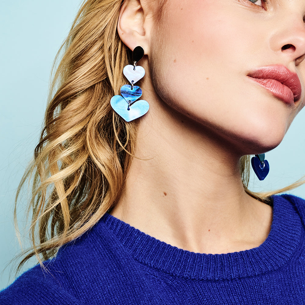Heart Drop Earrings - Royal Blue