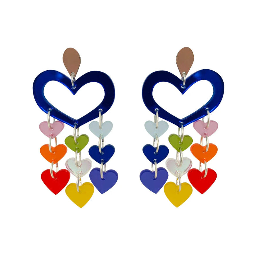 Heart Chandelier Earrings - Rainbow