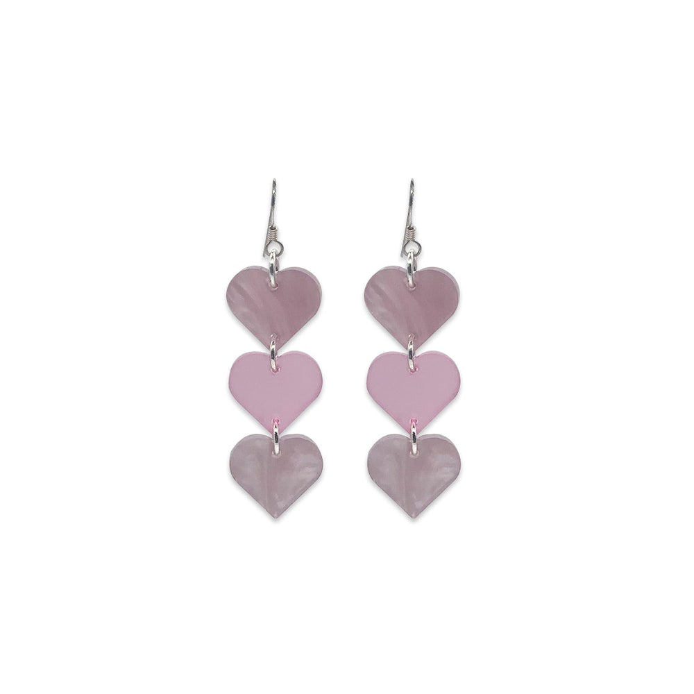 Heart Drop Earrings - Mauve Pearl & Heather