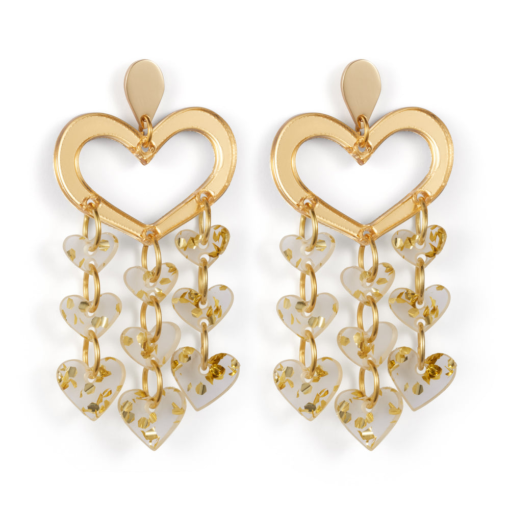 Heart Chandeliers - Gold Mirror & Gold Fleck