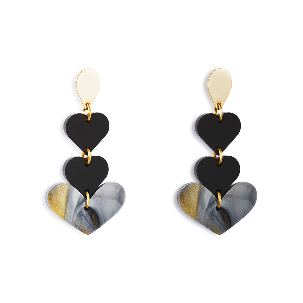 Heart Drop Earrings - Black