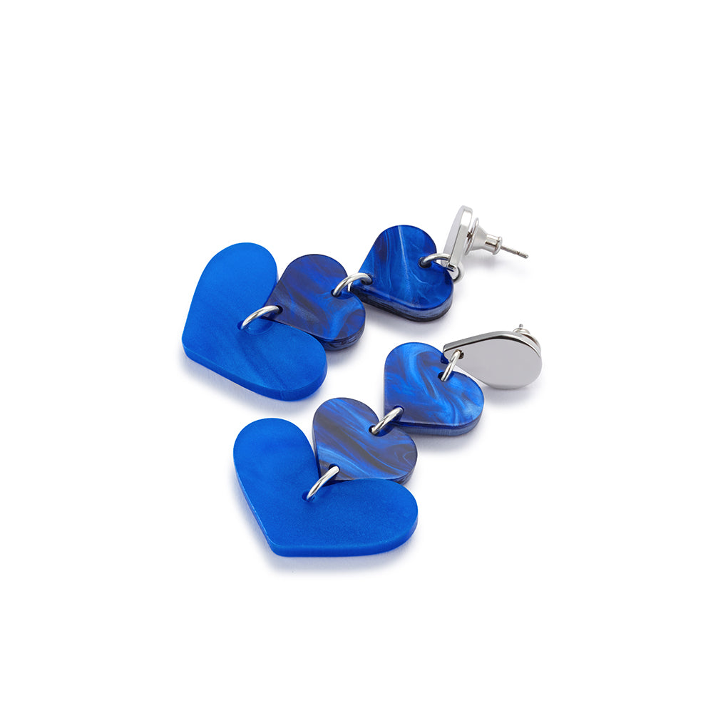 Heart Drop Earrings - Royal Blue