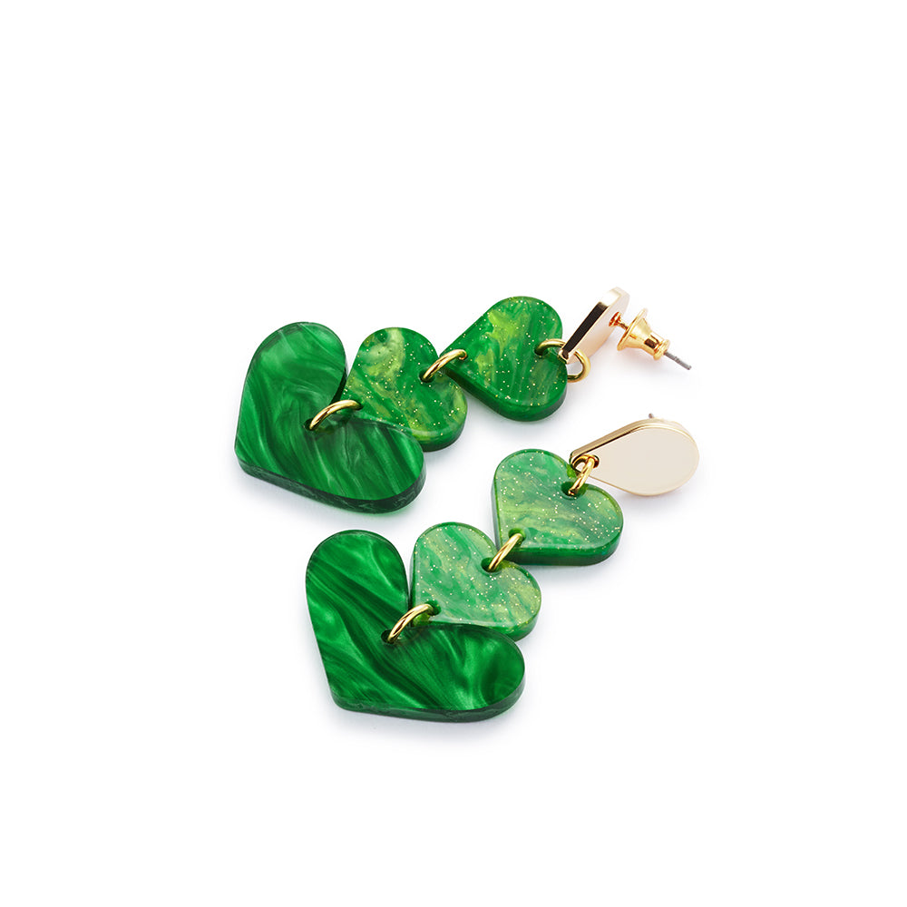 Heart Drop Earrings - Grass Green