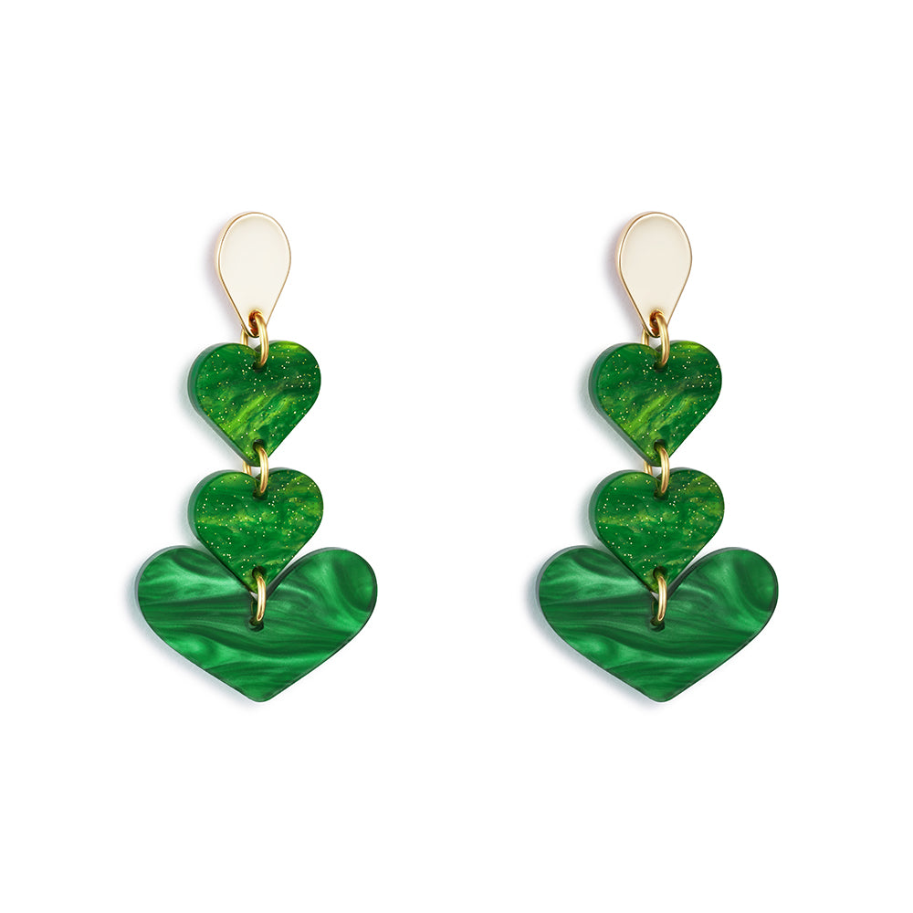 Heart Drop Earrings - Grass Green