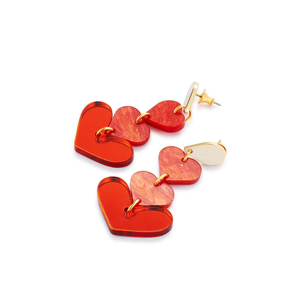 Heart Drop Earrings - Sienna Red