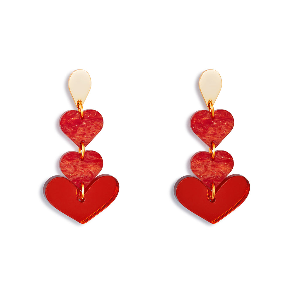 Heart Drop Earrings - Sienna Red