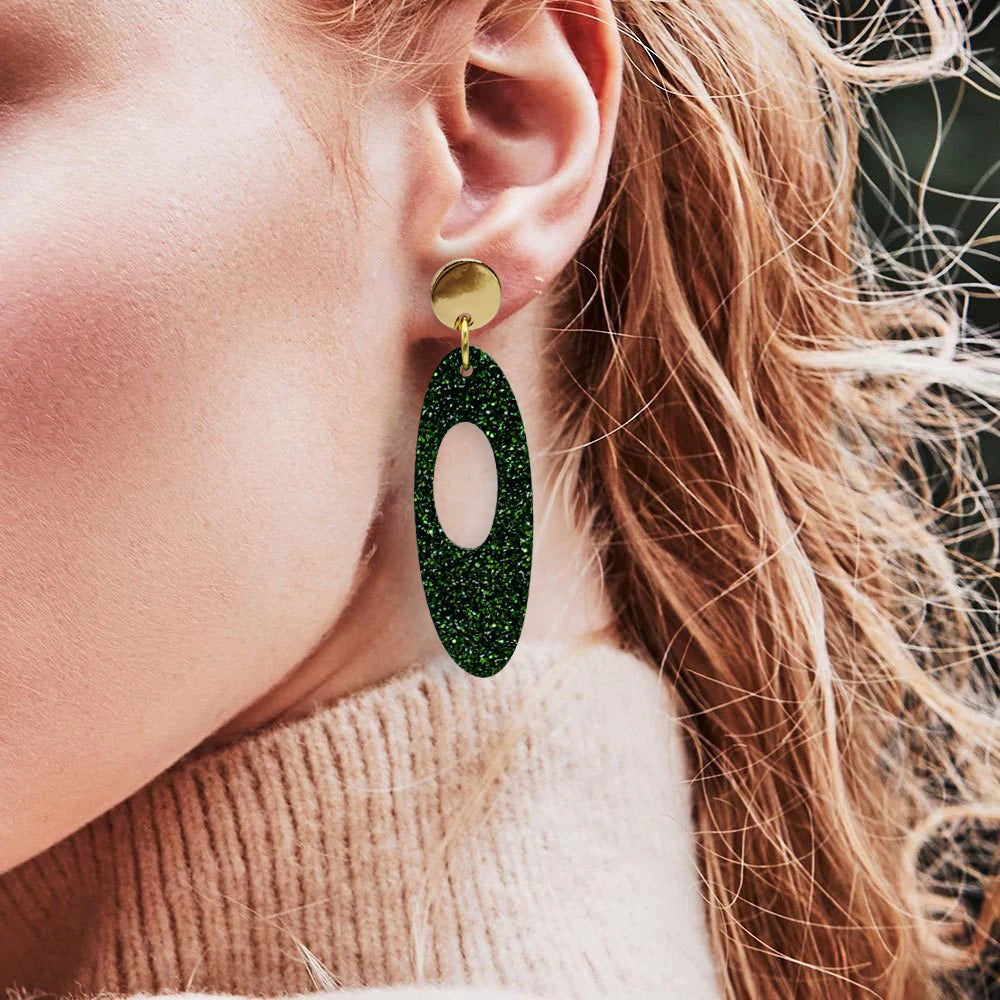 Hepworth Earrings - Forest Green Glitter