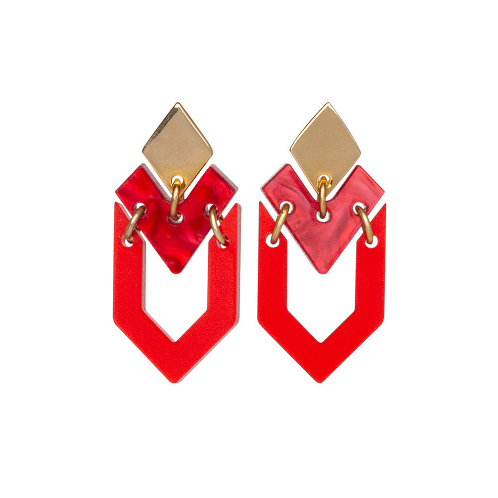 Houndstooth Earrings - Royal Red & Pink Swirl