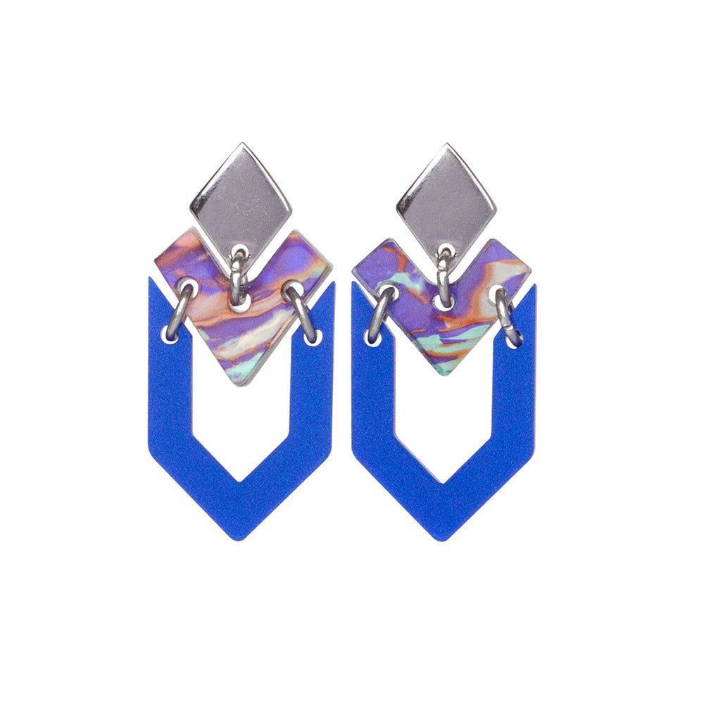 Houndstooth Earrings - Royal Blue & Blue Splatter