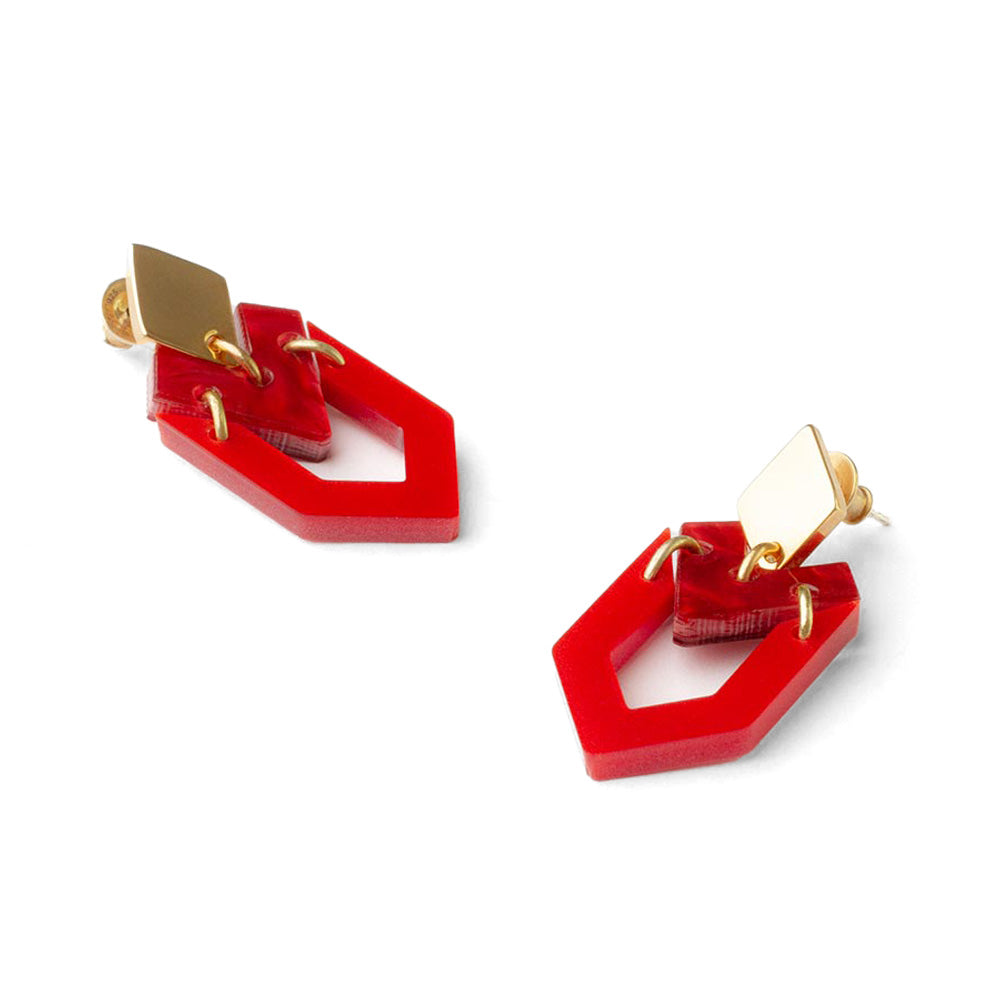 Houndstooth Earrings - Royal Red & Pink Swirl