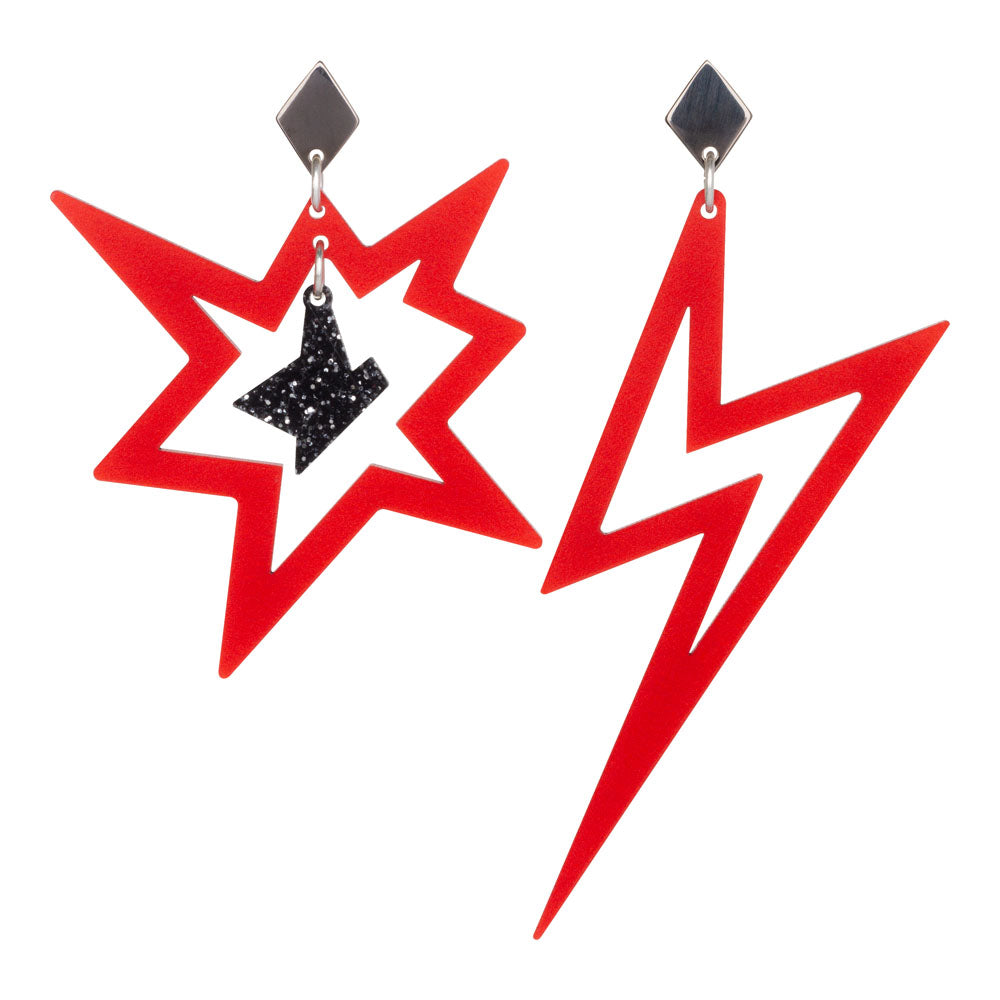 Ker-Pow Earrings - Royal Red & Black Gllitter